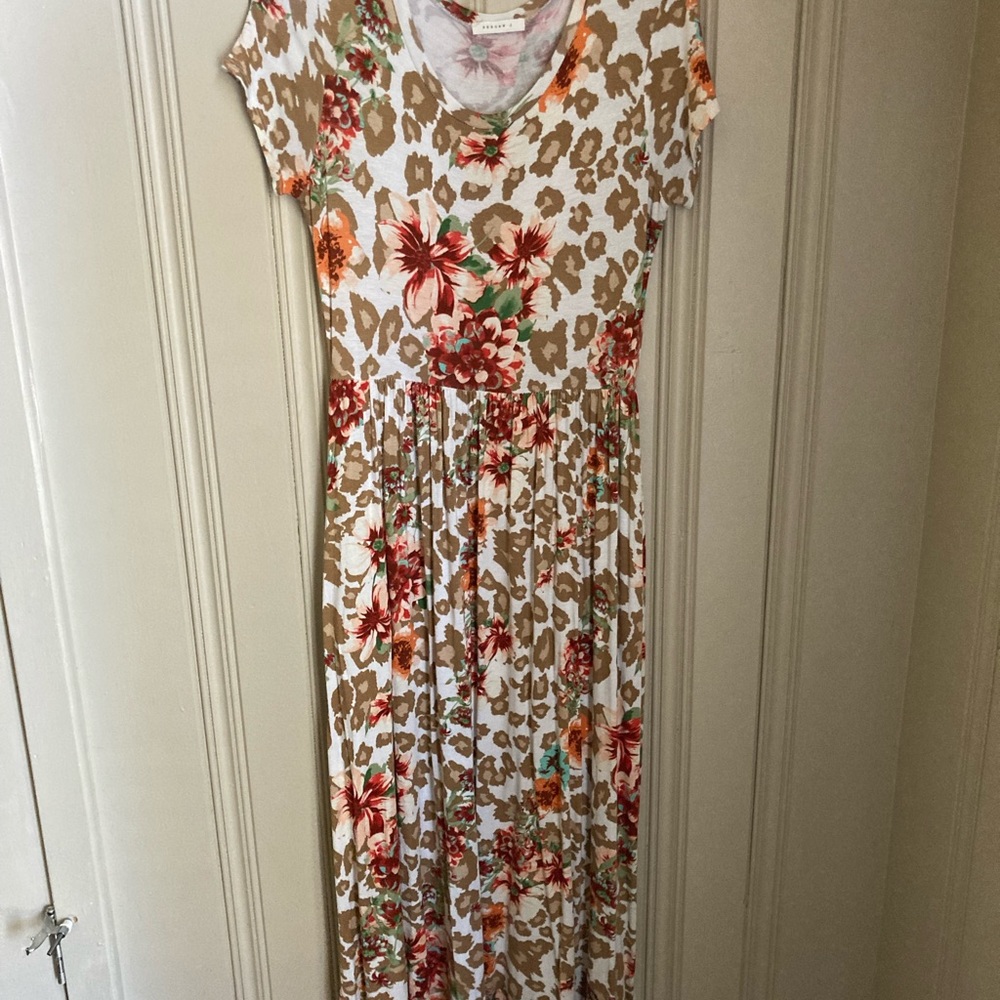 Floor Length Leopard Print and Floral Dress